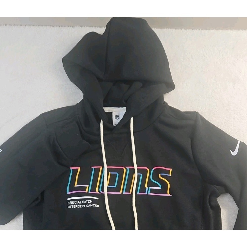 Nike Detroit Lions Crucial Catch Intercept Cancer Hoodie Sweatshirt XSmall
